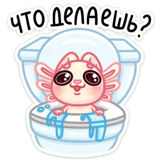 🚽 Что делаешь? aksolotl, pytanie, toaleta, słodki, kreskówka, zwierzę whatsapp sticker