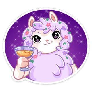 😔 lama, alpaca, cartone animato, festa, animale, bevanda whatsapp sticker