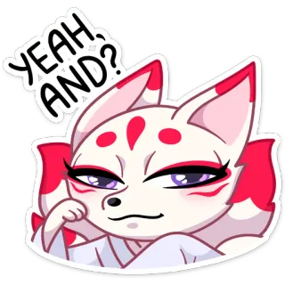 😑 YEAH, AND? anime, cáo, kitsune, câu hỏi, tự mãn whatsapp sticker