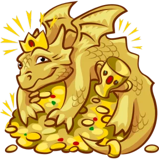 👑 drago, oro, corona, tesoro, fantasia, cartone animato whatsapp sticker