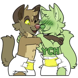 🤗 YCH Фурри, Животные, Подгузники, Антропоморфный, Милый, Мультик, Цифровое искусство telegram sticker