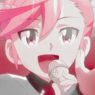 🌸 ani iru yo anime, microphone, pink hair, singing, cartoon telegram sticker