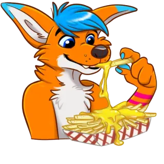🍟 renard, furry, nourriture, frites, fromage, dessin animé, animal, anthropomorphe whatsapp sticker