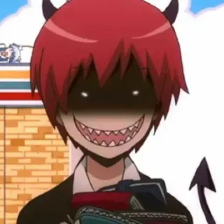 😈 Karma Akabane Assassination Classroom Anime, Mangá, Demônio, Diabo, Chifres, Rabo, Mal, Sorrindo, Karma telegram sticker