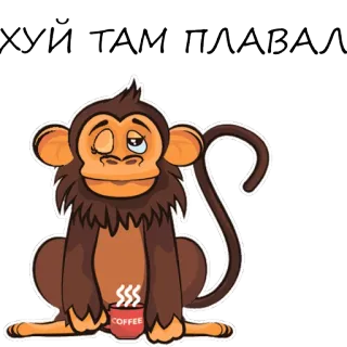 🙈 ХУЙ ТАМ ПЛАВАЛ małpa, kawa, rosyjski, tekst, obraźliwe telegram sticker