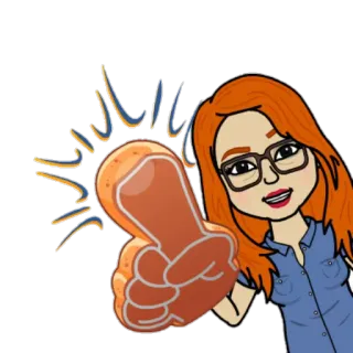 👈 bitmoji, cartoon, woman, cheering, foam finger, support telegram sticker