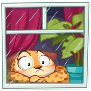 ☹ kucing, jendela, hujan, sedih, dalam ruangan, hewan, kartun telegram sticker