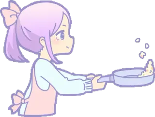 🍳 memasak, wajan, gadis, celemek, kawaii, anime, makanan whatsapp sticker