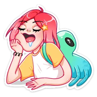 🤤 girl, alien, sleepy, cartoon, kawaii, cute, sticker whatsapp sticker