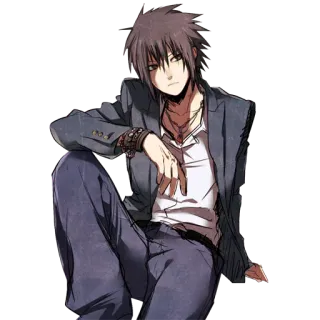 😕 Anime, Cartone animato, Maschio, Uomo, Personaggio, Seduto, Giacca telegram sticker