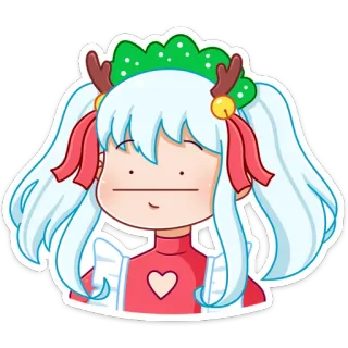 😐 anime girl, cartoon, cute, kawaii, christmas, reindeer, heart telegram sticker