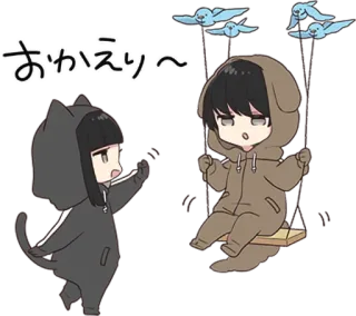 👋 おかえり〜 chào, anime, kawaii, dễ thương, chó, mèo, chào mừng telegram sticker