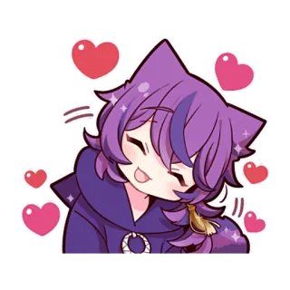 🥰 Animé, Dessin animé, Kawaii, Coeurs, Cheveux violets, Oreilles de chat telegram sticker