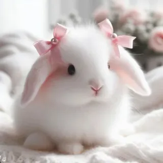 🌟 bunny, rabbit, cute, animal, bow, pink, white whatsapp sticker