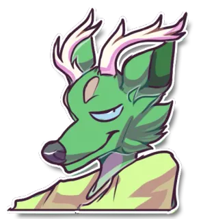 😏 олень, пушистый, животное, мультфильм, зеленый, рога telegram sticker