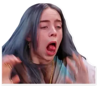 🌶 Billie Eilish Билли Айлиш, певица, знаменитость, поп-звезда, синие волосы, открытый рот telegram sticker