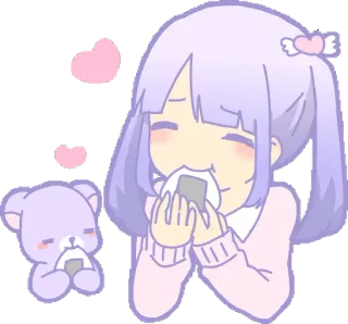 🍙 imut, anime, kawaii, kartun, cewek, beruang, onigiri, hati whatsapp sticker