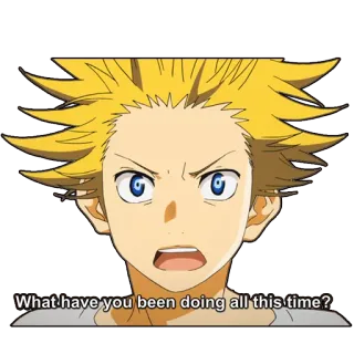 ❓ What have you been doing all this time? anime, domanda, capelli gialli, cartone animato, espressione telegram sticker