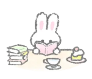 🪱 lapin, lecture, livre, mignon, dessert, thé, calme, étude telegram sticker