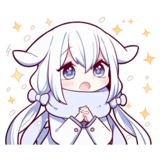 🤔 Anime, Słodkie, Kawaii, Dziewczyna, Błyszczące, Białe włosy telegram sticker