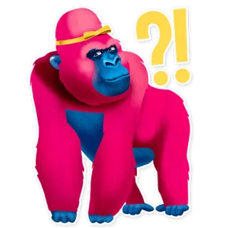 ⁉ gorila, animal, mamífero, rosa, pergunta, chapéu, desenho animado telegram sticker