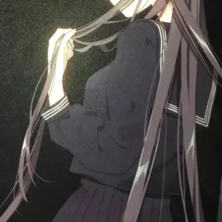 😟 cô gái anime, tóc dài, đồng phục học sinh, anime, manga telegram sticker