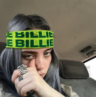 🌊 Billie Eilish Billie Billie Eilish, นักร้อง, ป๊อปสตาร์, ที่คาดผม, ภาพเหมือน, คนดัง telegram sticker