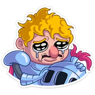 🥺 cavaliere, piangendo, cartone animato, triste, armatura, elmo telegram sticker