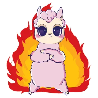 😡 lama, carino, cartone animato, fuoco, arrabbiato, alpaca whatsapp sticker