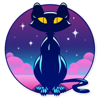 👀 cat, black cat, space, stars, clouds, night, animal, sticker telegram sticker