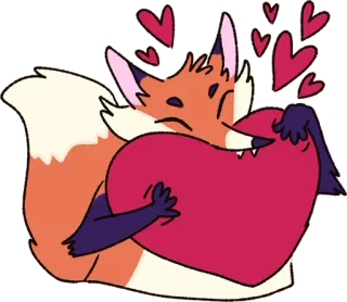 ❤️ キツネ, ハート, 愛, 動物, かわいい, 漫画, ハグ telegram sticker