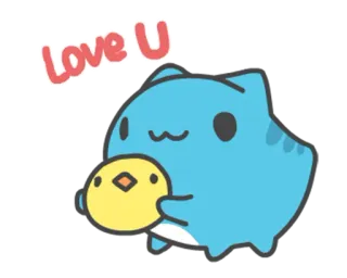 🖼 Love U gato, amor, fofo, animal, pintinho, desenho animado whatsapp sticker