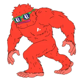 ❄️ Yeti, Bigfoot, Potwór, Czerwony, Okulary przeciwsłoneczne, Kreskówka telegram sticker