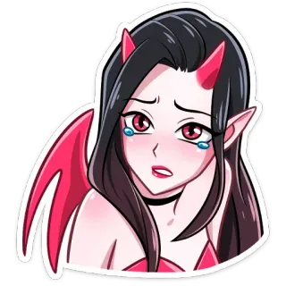 🥺 аниме, дьявол, девушка, плачущий, грустный, демон whatsapp sticker