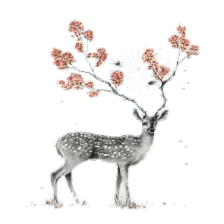 🌸 กวาง, ดอกไม้, ธรรมชาติ, สัตว์, สัตว์ป่า, เขากวาง, ดอกไม้ telegram sticker