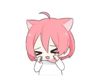 😆 аниме, девушка-кошка, милый, каваий, розовые волосы, чиби telegram sticker