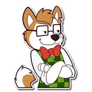 😏 perro, gafas, pajarita, dibujos animados, personaje, peludo telegram sticker