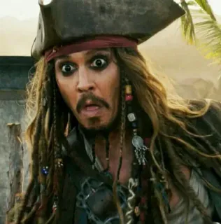 😱 Jack Sparrow Pirates of the Caribbean pirate, capitaine, personnage de film, tête drôle, dreadlocks, chapeau whatsapp sticker