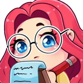 🗒 мультфильм, девушка, письмо, карандаш, бумага, очки telegram sticker