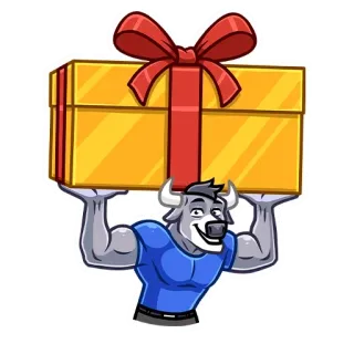 🎁 황소, 선물, 선물, 만화, 동물, 캐릭터, 근육질 telegram sticker