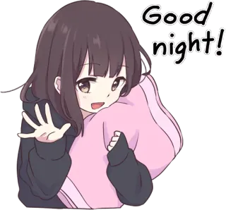 👋 Good night! anime, girl, good night, pillow, greeting telegram sticker