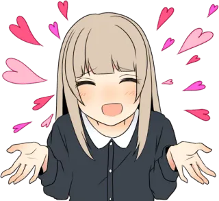 😘 Chica anime, Corazones, Amor, Lindo, Feliz, Dibujos animados, Ilustración telegram sticker