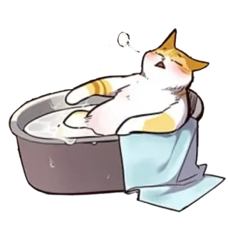 💧 kucing, bak mandi, imut, santai, hewan peliharaan, binatang, kartun telegram sticker