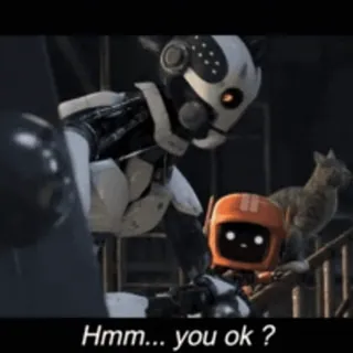 😐 Hmm... you ok ? robot, gato, pregunta, amistad, preocupación whatsapp sticker