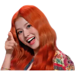 👉 pessoa, mulher, sorriso, feliz, apontando, cabelo ruivo telegram sticker