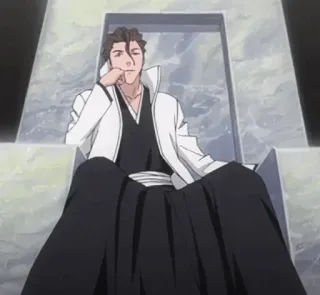 👑 Sosuke Aizen Bleach anime, villain, seated, throne telegram sticker