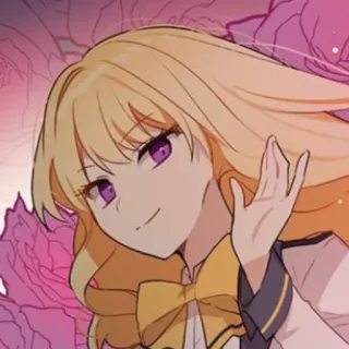🥡 garota anime, cabelo loiro, olhos roxos, personagem, ilustração telegram sticker