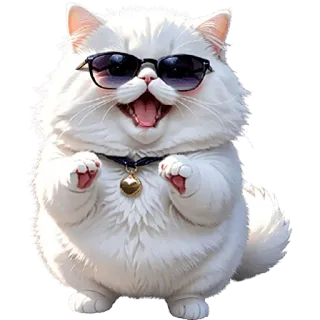 🤗 mèo, kính râm, động vật, thú cưng, trắng, dễ thương, vui vẻ telegram sticker