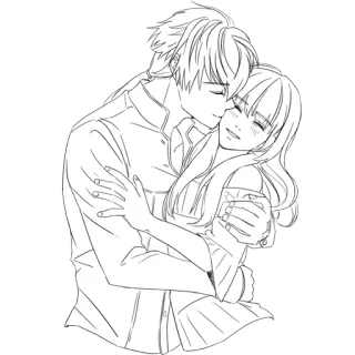 😘 paar, liebe, romanze, umarmung, umarmen, küssen, anime stil telegram sticker