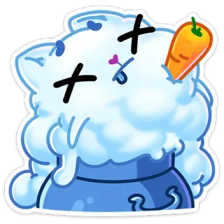 🥶 gato, dibujos animados, muerto, ojos en X, zanahoria, pegatina, conejo telegram sticker